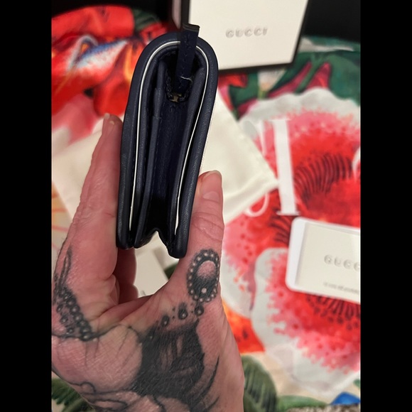 💐GUCCI Canvas Flora Floral Zumi Card Case Wallet Navy Multicolor💐 - Picture 4 of 11
